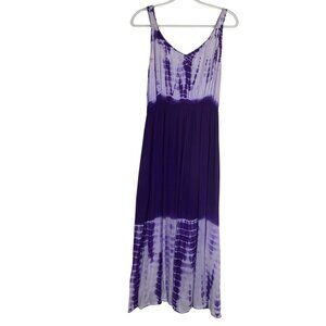 Purple & White Tie-Dye Maxi Dress Flowy Hippie Boho‎ Sundress Sexy One size Cute